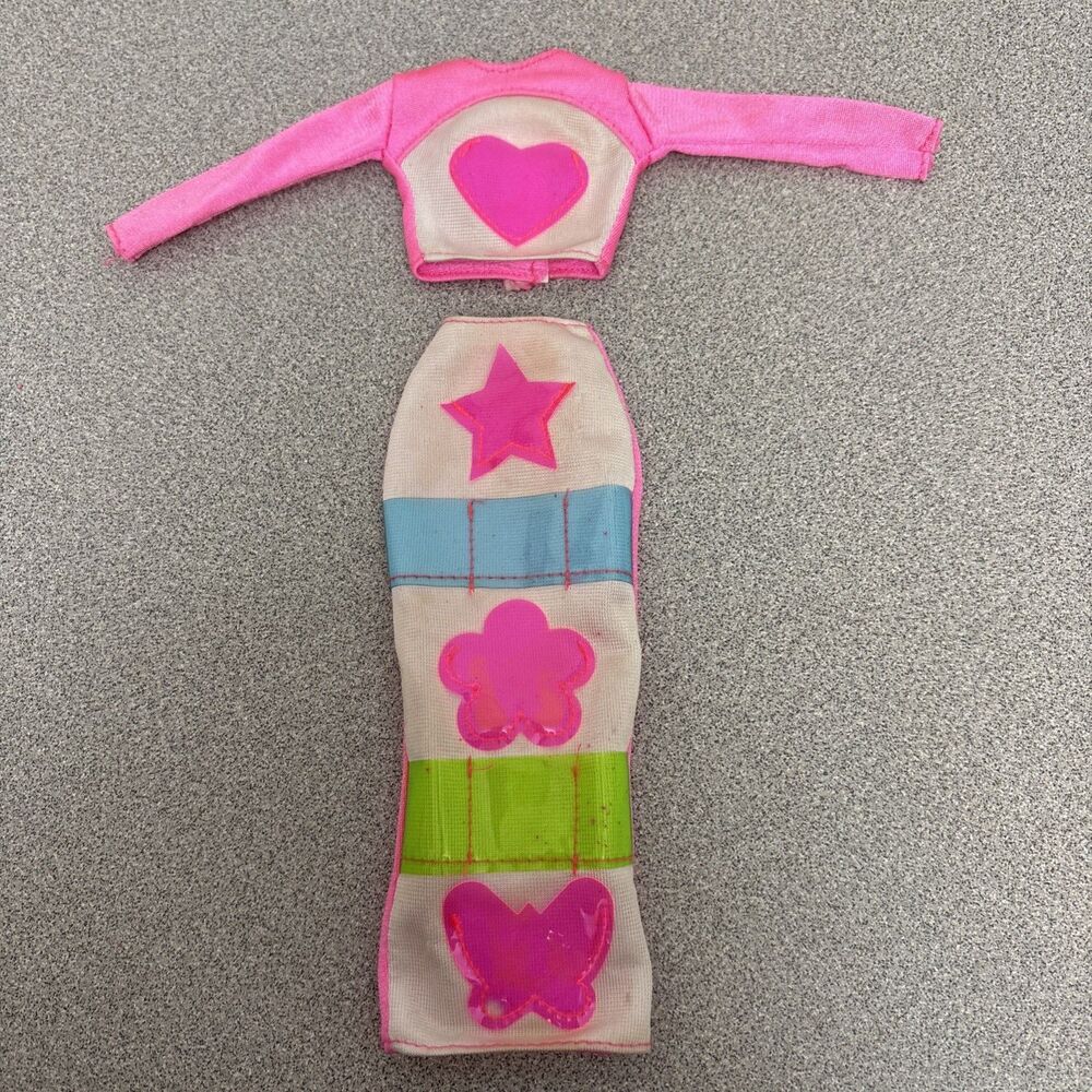 Vintage Mattel Barbie Picture Pockets Set, Maxi Skirt & Top, Pink Stars, Hearts